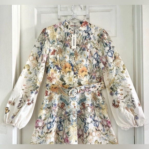 NEW Commense Belted Balloon Long Sleeve Floral Butterfly Dress Midi, XS - Picture 9 of 16